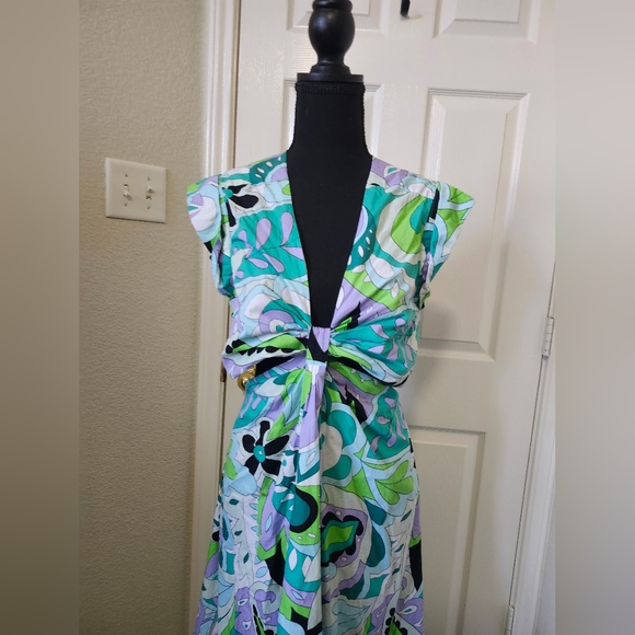 Steve Madden Teal Green Cutout Multicolor Maxi Dress M - Picture 9 of 12